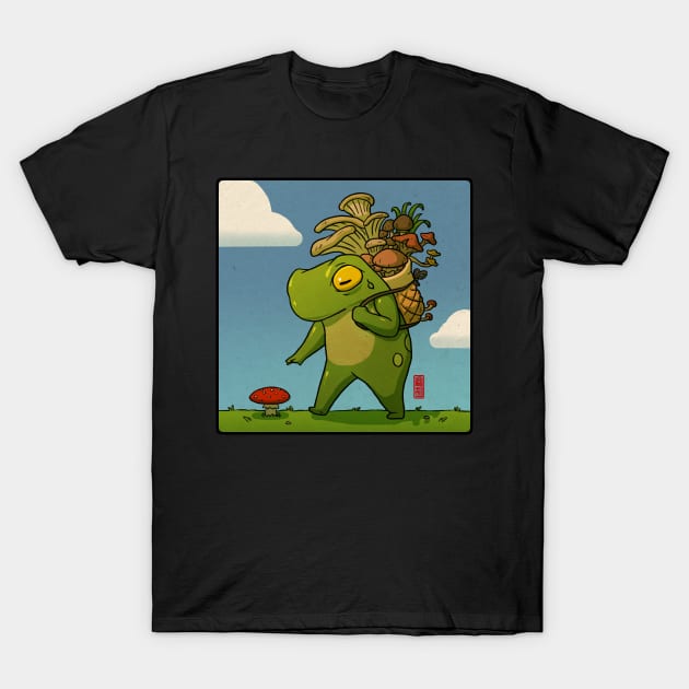 mushroom picker frog T-Shirt by DingHuArt